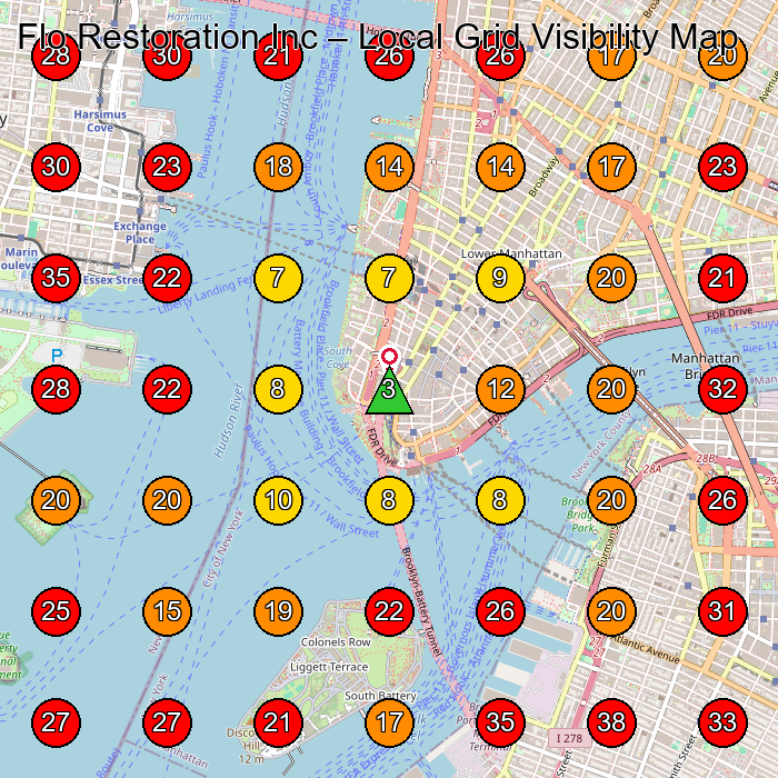 Flo Restoration Inc GeoGrid visibility map for Construction Company in New York